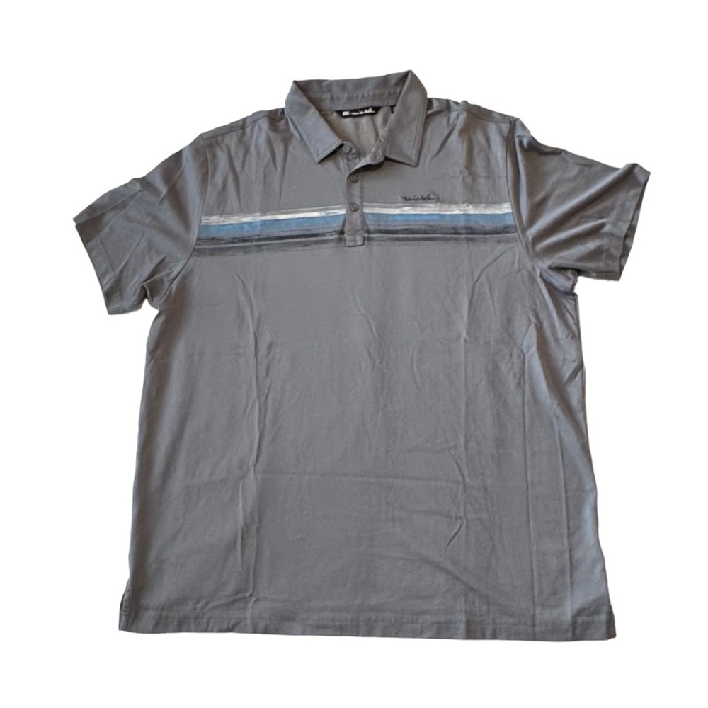 Travis Mathew Mens Gray Striped Golf Polo Shirt Size XXL Performance Style